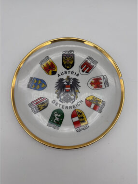 Vintage Rosenthal Austria Porcelain Decorative Plate with Coat of Arms and Gold-